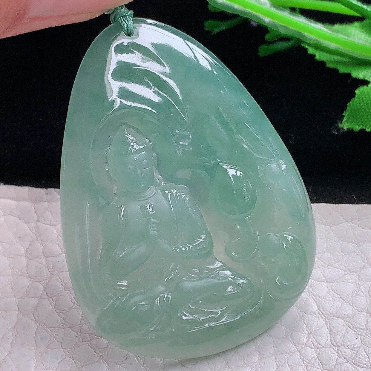 yn实拍50.5*37.8*5.2缅甸翡翠精雕冰晴大日如来佛祖玉项坠 玉挂件