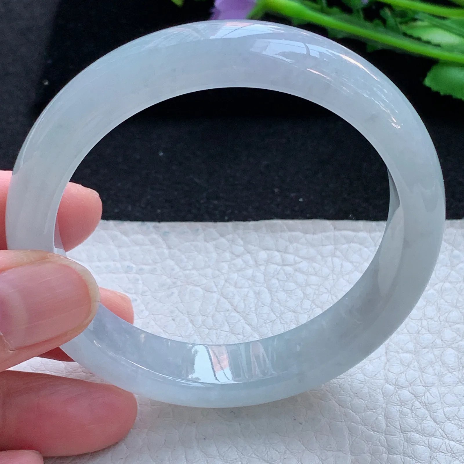 js自然光58*13.5*8.3平安镯 缅甸翡翠a货手镯冰透宽边白月光镯子