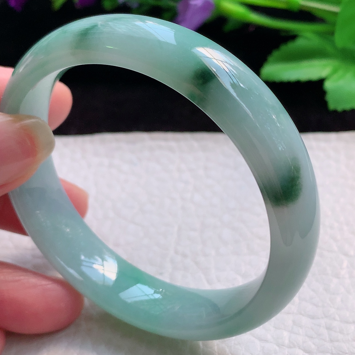 jm实拍53*13*7平安镯 缅甸翡翠手镯飘花宽边玉手镯 珠宝玉手环