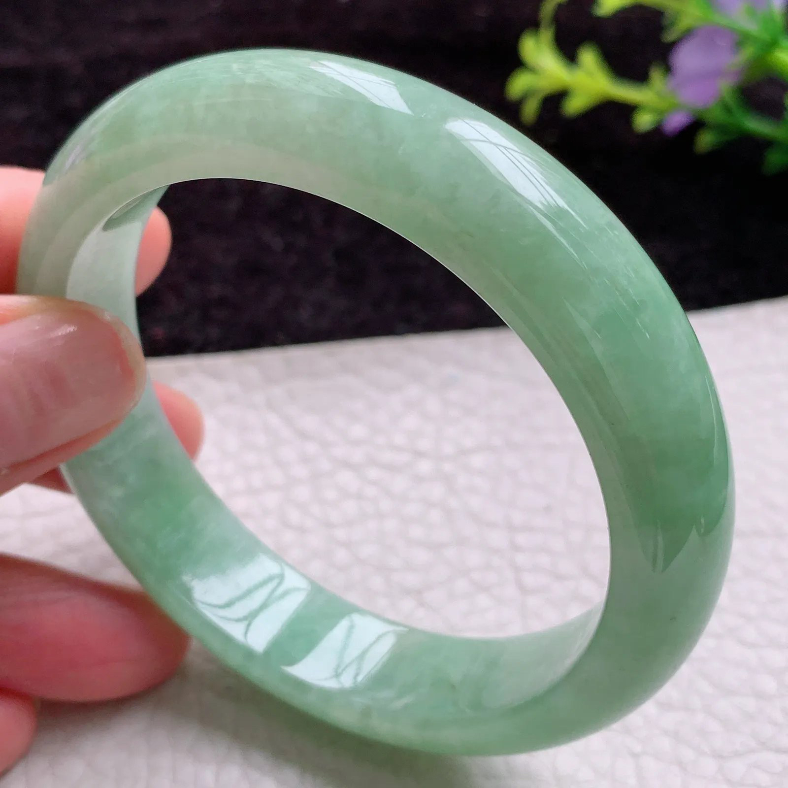 n实拍56*13*8.5天然翡翠手镯甜绿正圈翡玉镯玉手环平安镯珠宝手饰
