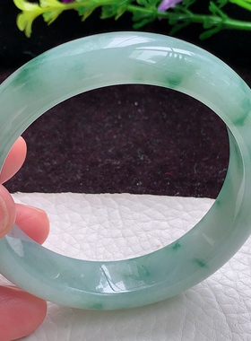 hf实拍53*13.3*8.5平安镯 缅甸翡翠冰飘花宽边玉镯精美女款玉手环