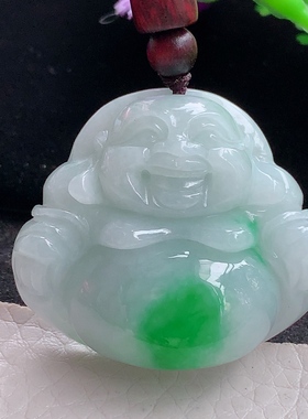 zen实拍34.3*39*12.6缅甸天然翡翠飘阳绿大佛公吊坠 大肚弥勒佛像