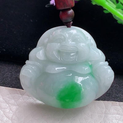 zen实拍34.3*39*12.6缅甸天然翡翠飘阳绿大佛公吊坠 大肚弥勒佛像
