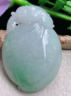 zen实拍51.3*35.5*12.6缅甸翡翠精美飘绿寿桃如意玉 福瓜项坠桃子