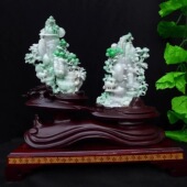 缅甸翡翠摆件精雕飘绿一路高升旭日东升精品山水摆饰橱柜0.54公斤