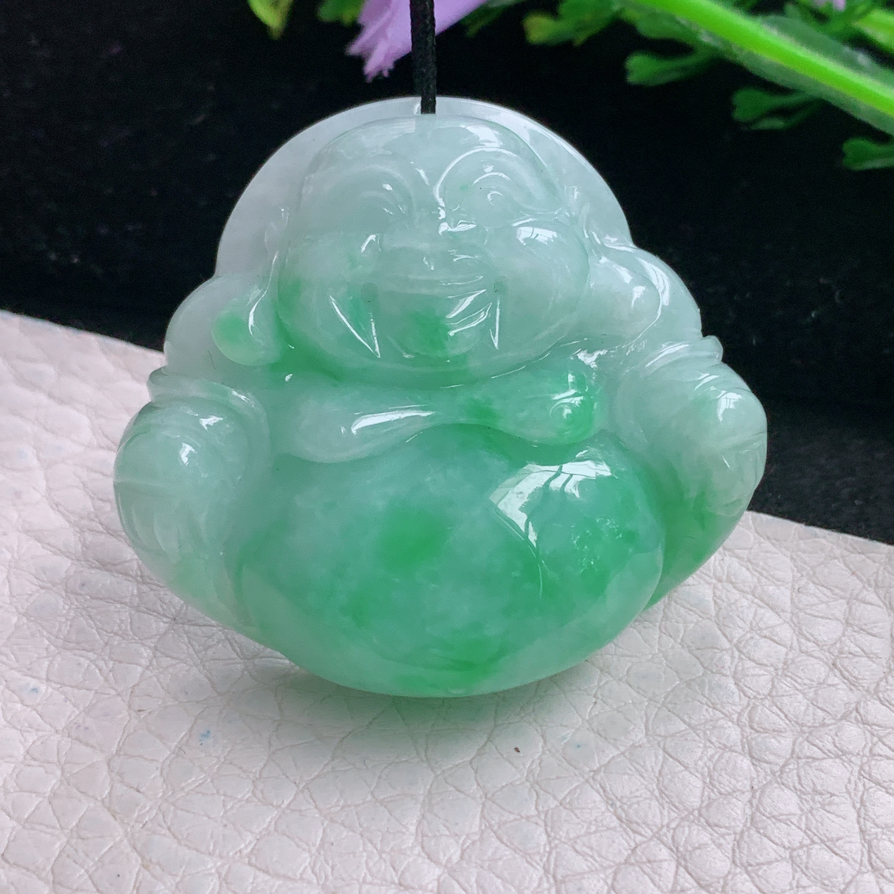 zen自然光39.2*43.8*12天然缅甸翡翠辣绿佛公 开心佛玉吊坠玉挂件