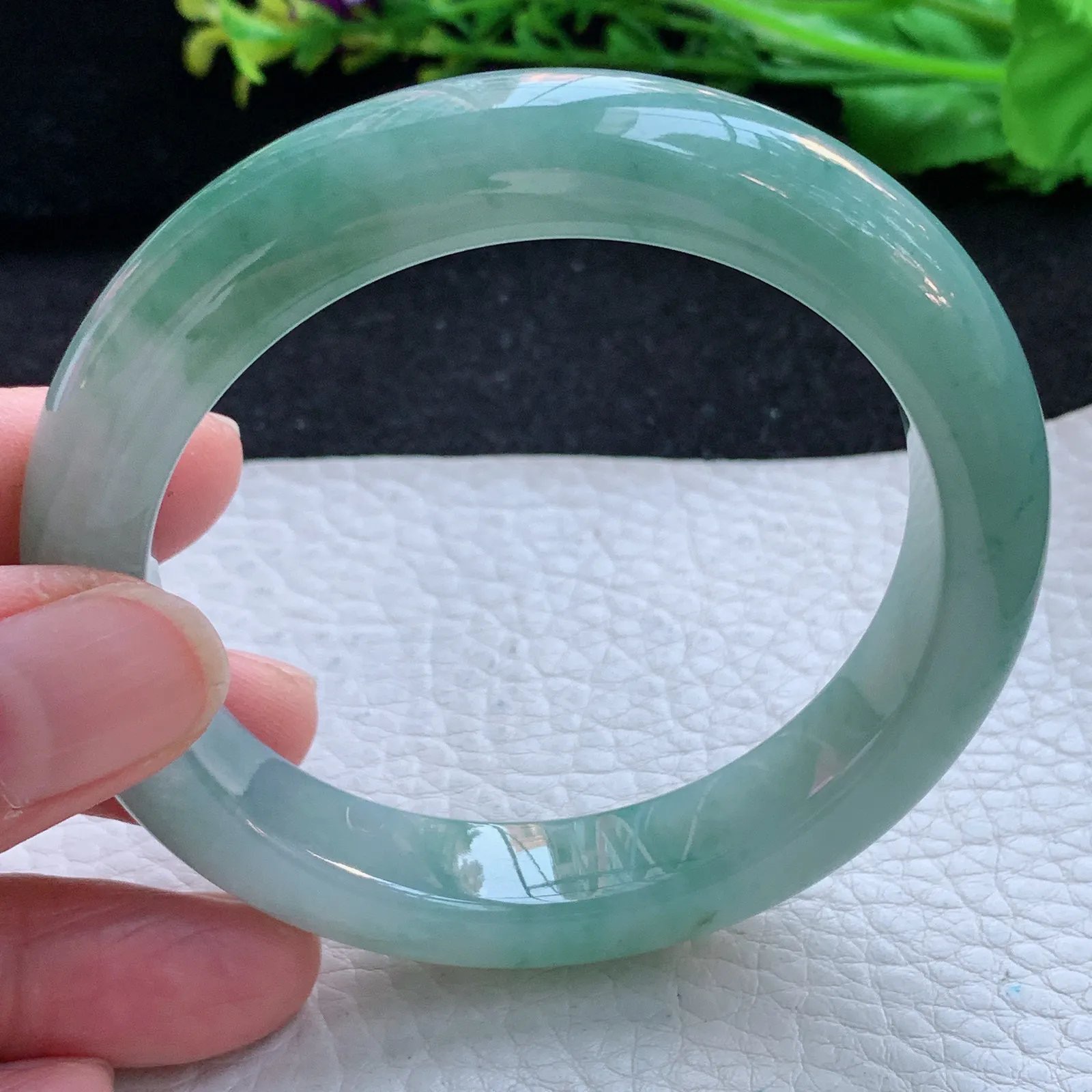 z自然光56*11.8*9.2平安镯 缅甸翡翠a货手镯冰飘花胶感宽边玉手环