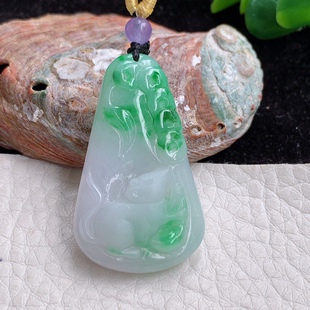 20.7 5.5mm 生肖鼠玉吊坠34.8 t实拍缅甸翡翠A货精美飘绿鼠您有钱