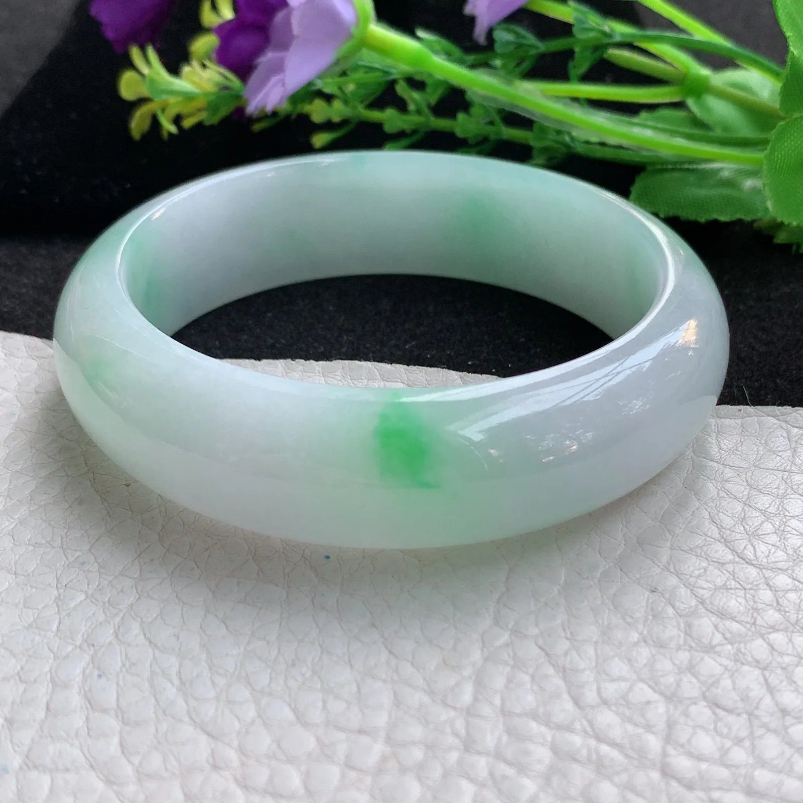 nr大圈口60*17.5*9.3轮胎镯 天然翡翠a货玉手镯飘阳绿宽边玉镯子