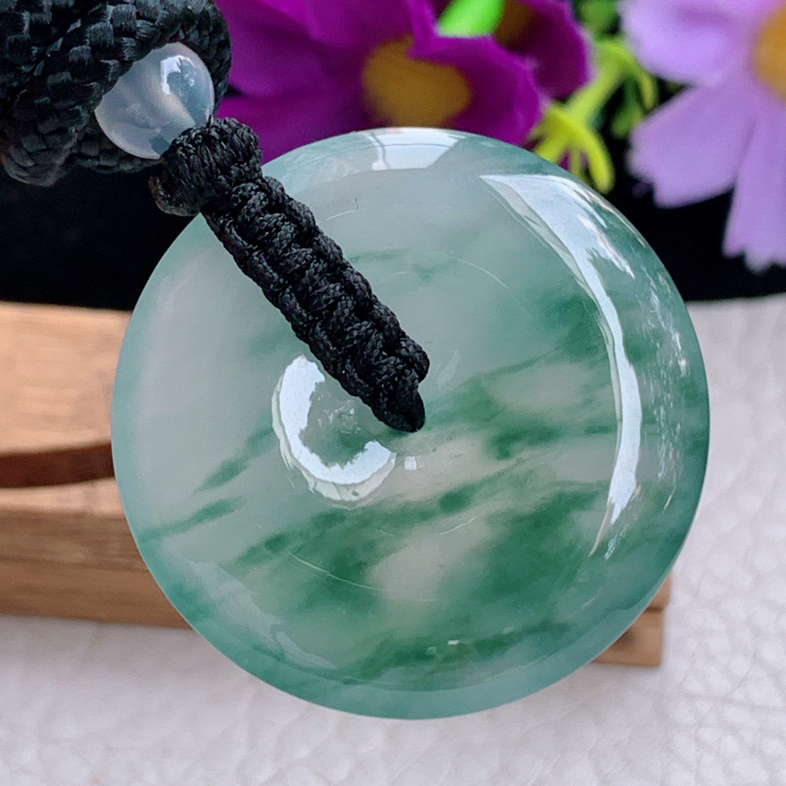 zz3实拍31.6*6天然缅甸翡翠冰飘花平安扣吊坠 简约高贵玉扣