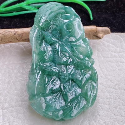 ktj实拍缅甸翡翠冰透蓝水母仪天下吊坠 精雕凤凰玉坠63.6*35.2*11