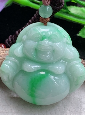 zen实拍43.6*46*13.2缅甸翡翠精美飘绿大佛公 弥勒佛玉项坠玉挂件