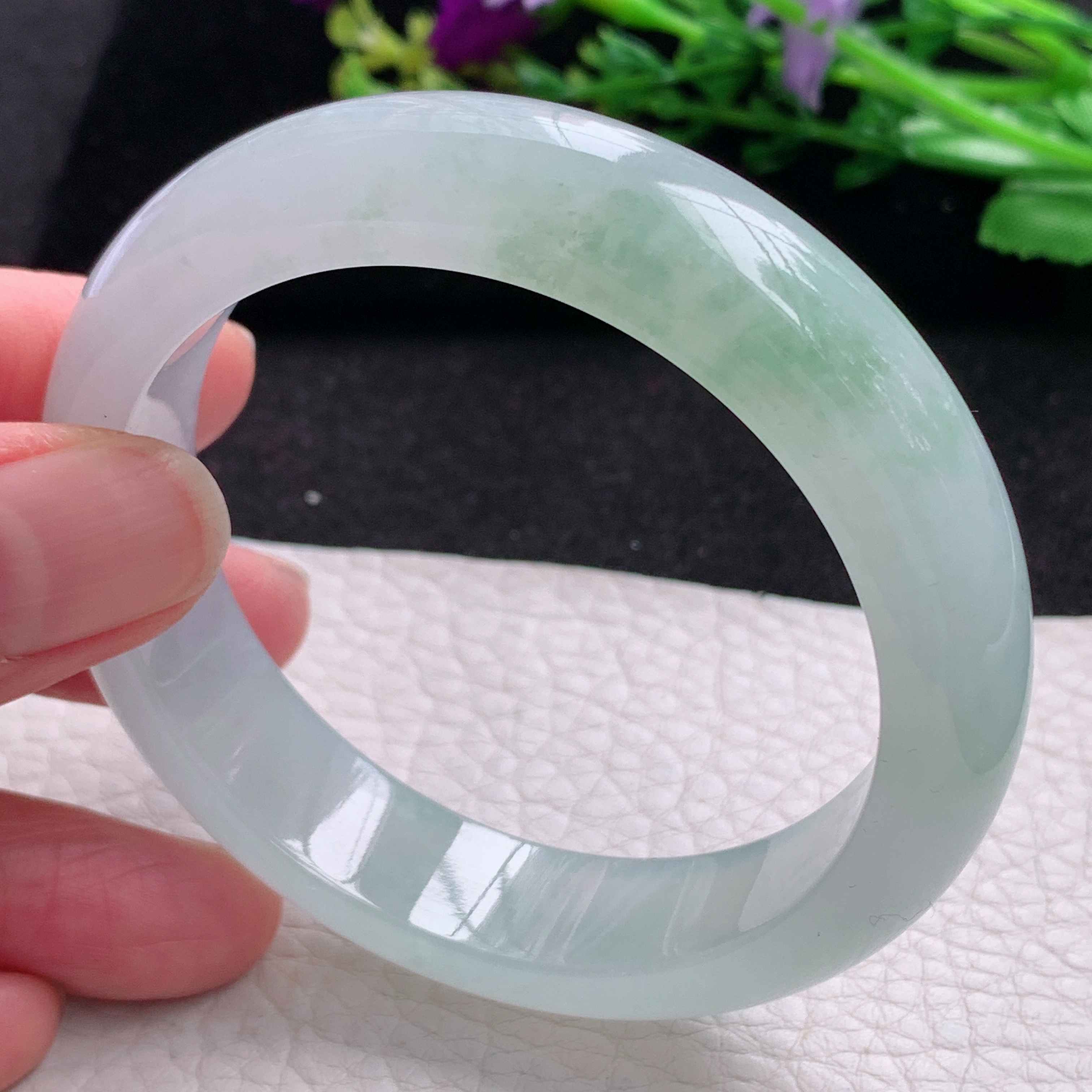 js自然光56*13.8*8.3平安镯 缅甸翡翠a货玉手镯冰胶感宽边玉手环