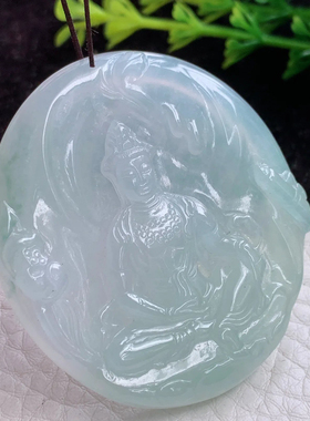 lz实拍46.9*42*5.3缅甸A货翡翠观音吊坠 玉观音牌玉吊坠 玉挂件