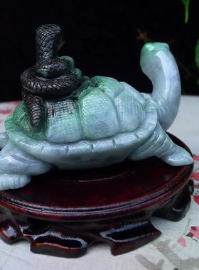 翡翠水润俏色巧雕神兽玄武小摆件 ，千年神龟， 78.8*113*63.8mm