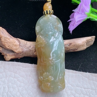 红黄翡招财进宝镶18k金 10.5缅甸翡翠财神爷玉坠 yl实拍56.5 20.3