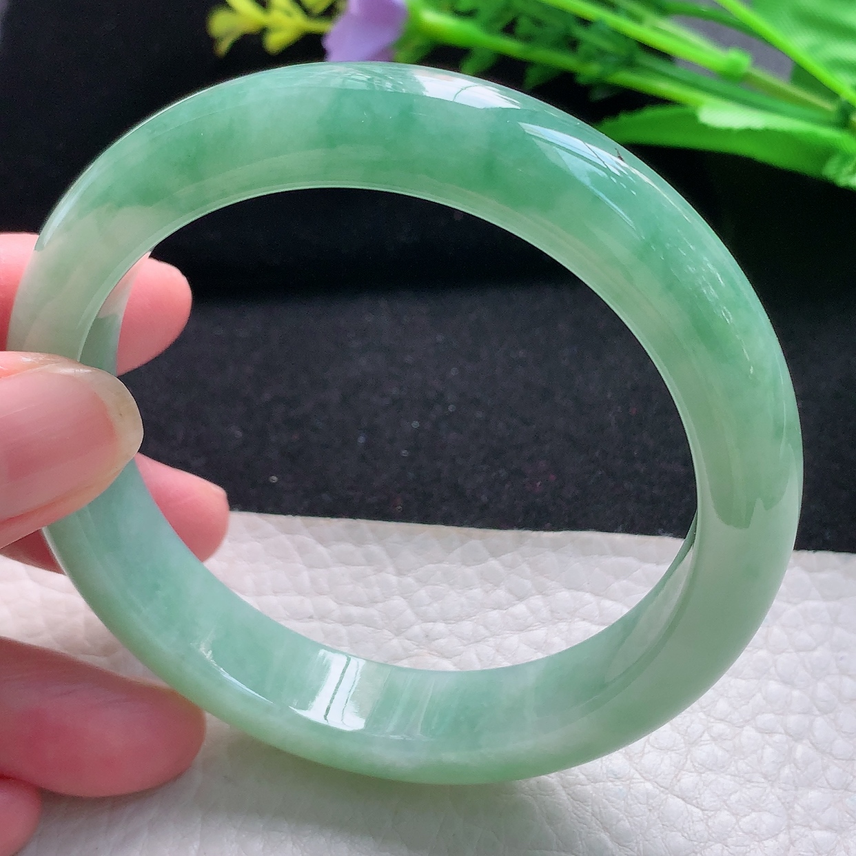 yh大圈口60*13*8.8平安镯 天然缅甸翡满绿宽边珠宝玉手镯