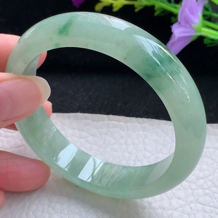 天然翡翠A货手镯冰透正圈宽边玉镯 7.8平安镯 xh实拍57 13.8