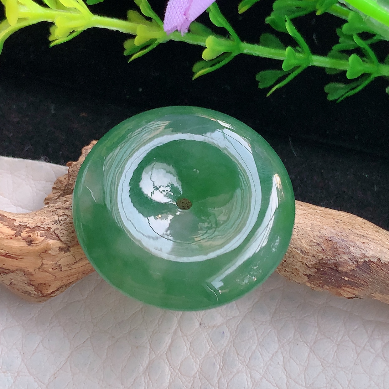 ajj实拍29.5*6天然缅甸翡翠水绿平安扣吊坠 怀古宝宝扣玉坠