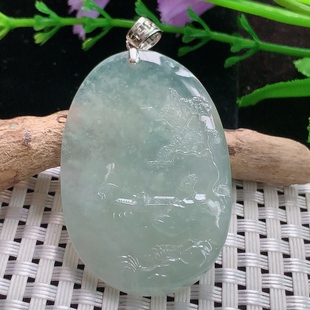 山水玉吊坠18k金扣 8.5缅甸翡翠精雕冰润大好河山 zc实拍47 31.2