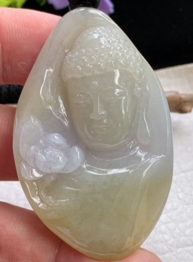 mut实拍59.4*38.2*15.3缅甸翡翠A货精雕佛首 花开见佛玉坠 毛衣坠