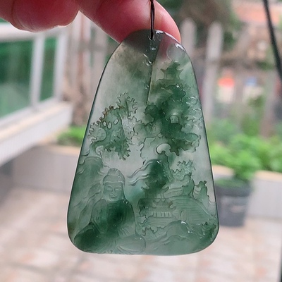 py实拍缅甸翡翠A货精雕冰透阿弥陀佛吊坠如来佛祖61.8*42.3*6.6mm