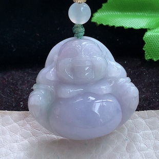 开心佛玉吊坠 12.5缅甸翡翠精雕紫罗兰饱满佛公 zen实拍29.5 31.2