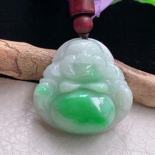 大肚弥勒佛 11.5缅甸天然翡翠飘阳绿小佛公吊坠 zen实拍30.6 30.5