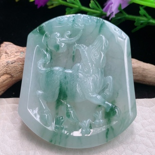 5.8缅甸翡翠精雕冰飘花扭转乾坤 生肖牛玉吊坠 43.5 ktj实拍51