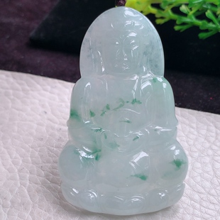 5.8缅甸翡翠精雕飘花大观音菩萨玉吊坠 毛衣坠 39.5 zen实拍63.2