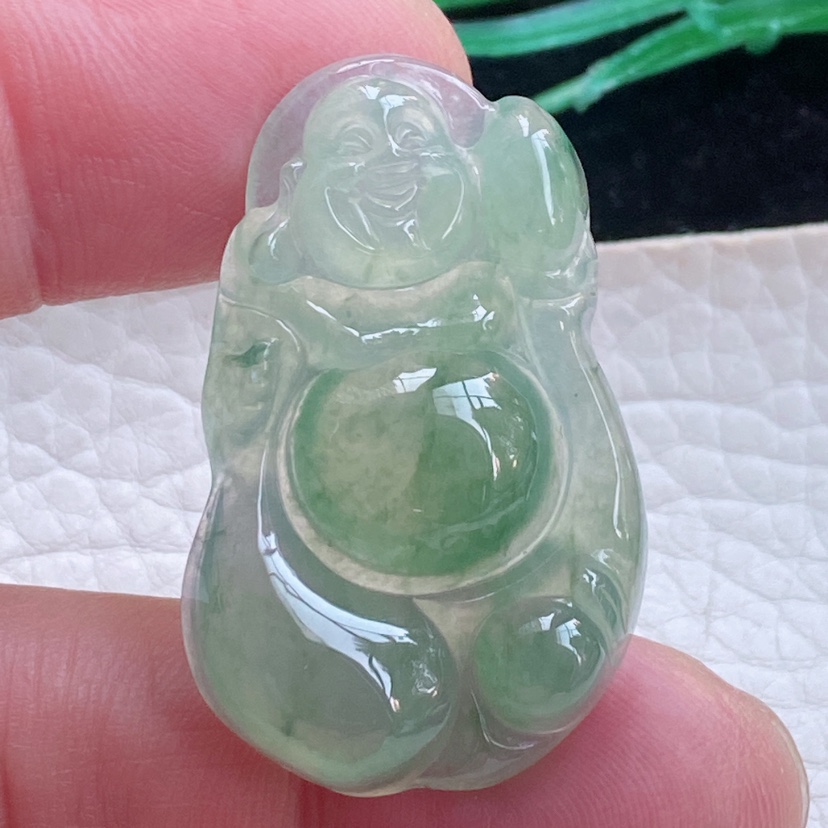 gp自然光缅甸翡翠冰晴水布袋佛玉坠 站佛弥勒玉佛像38.6*24.5*6.6