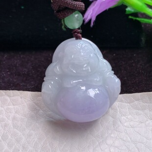 zen实拍29*27.5*12.3缅甸翡翠精雕粉紫佛公 弥勒佛玉吊坠 玉挂件