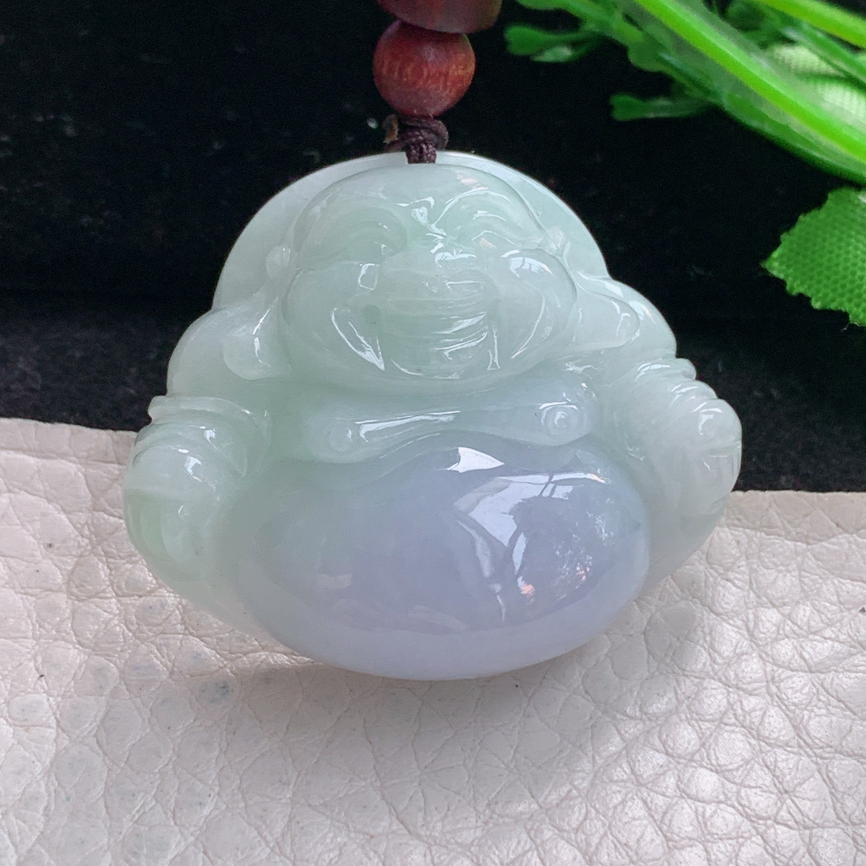 zen自然光33.5*39.8*12.3缅甸翡翠a货饱满春带彩佛公弥勒佛玉吊坠