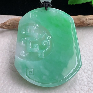 男款 6天然缅甸翡翠精雕满绿仿古龙玉吊坠 玉挂件 43.3 ly自然光53