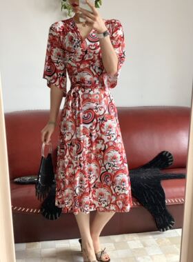 特！Vivienne Tam 谭燕玉 和风真丝针织感兰铃花绑带连衣裙