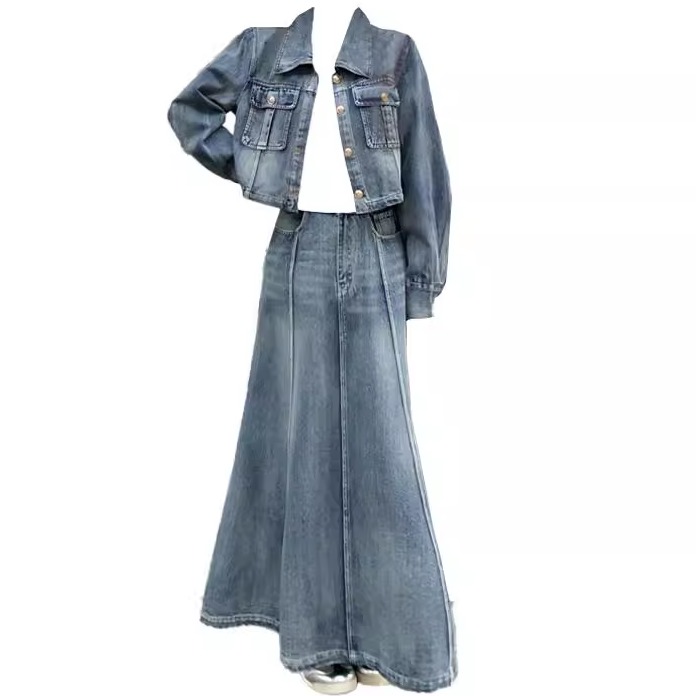 港风复古穿搭一整套牛仔套装