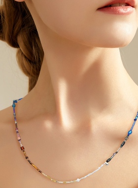 MLGM小众波西米亚ins风炫彩个性异形珠项链 高质感极小锁骨颈链女