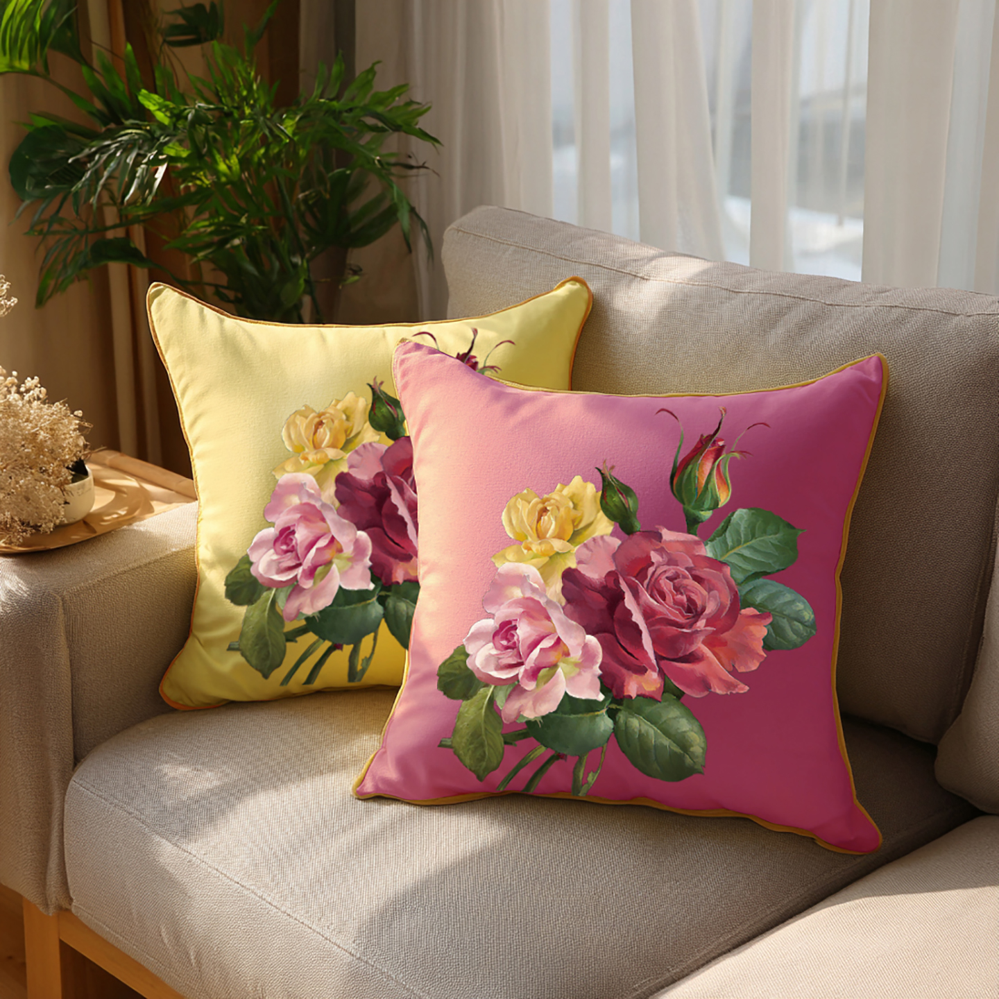 英文印花沙花卉发靠垫抱枕定制