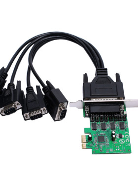 PCI-E转4串口卡 RS-232信号 DB9扩展卡 1脚 9脚供电可调 AX99100