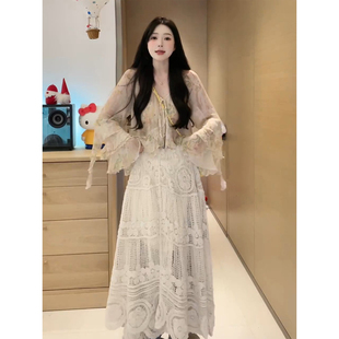 系带V领宽松显瘦上衣 春夏法式 绿野仙踪印花喇叭飘带袖 仙女薄开衫