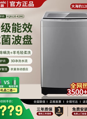 松下大海豹12KG全自动一级能效家用大容量抗菌除螨波轮洗衣机K2M1