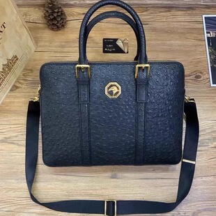 商务休闲手提包A4文件包袋时尚 公文电脑包横 鸵鸟皮男士 奢侈品正品