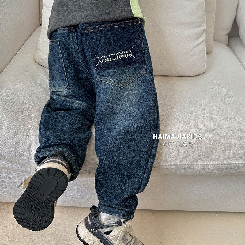 男童加绒裤牛仔裤儿童裤子秋冬2025新款童装童裤大童冬装男孩长裤