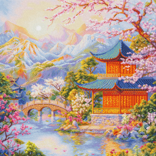 春天十字绣2026新款新中式竖版玄关云端仙境山水风景手工自己绣画