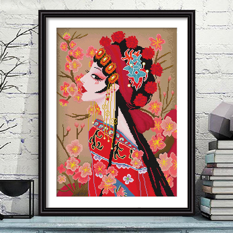 春天十字绣花旦京剧脸谱古风手工