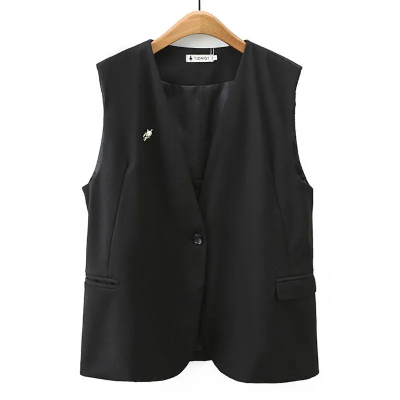V-Neck Sleeveless Jacket for Women, Casual Clothing, Black V