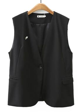 V-Neck Sleeveless Jacket for Women, Casual Clothing, Black V