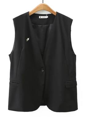 V-Neck Sleeveless Jacket for Women, Casual Clothing, Black V