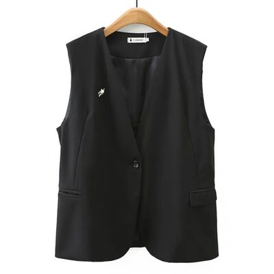 V-Neck Sleeveless Jacket for Women, Casual Clothing, Black V