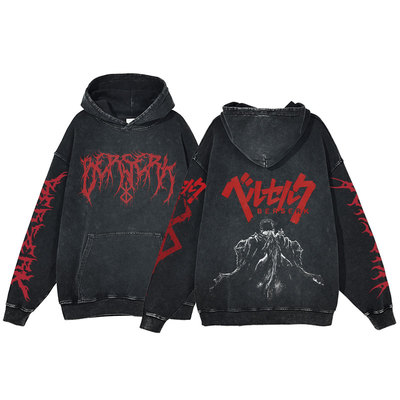 Anime Berserk Hoodie Men's Clothing Black Vintage Print
